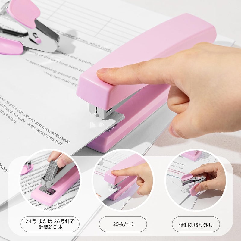 Deli Stapler, Desktop Stapler, Office Stapler, 25 Sheet Capacity, Includes 1000 Staples and Staple Remover, Pink - Image 2